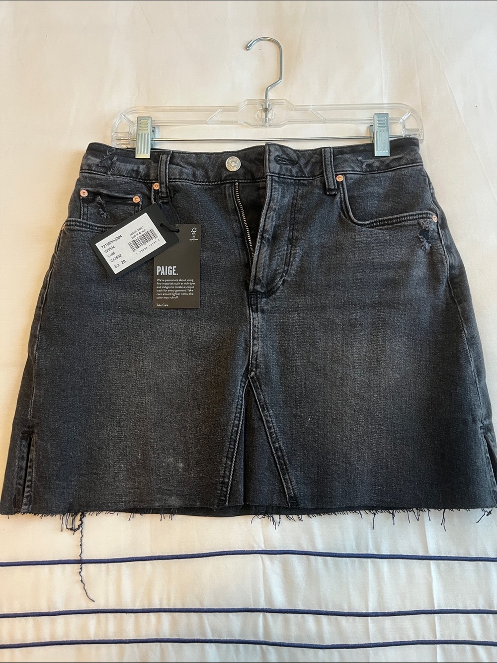 PAIGE Washed Black Denim Mini Skirt with Front Slit